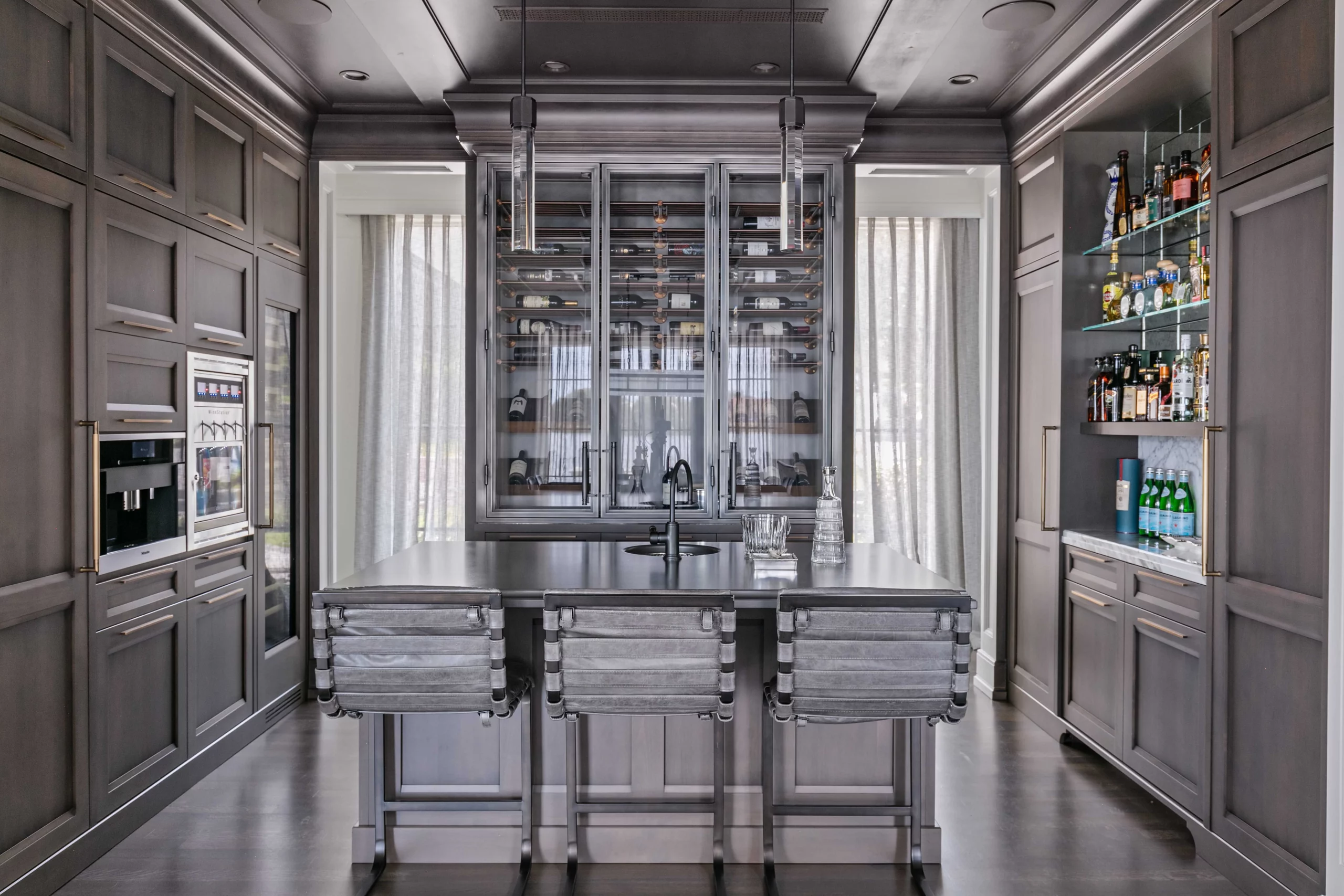luxury wine room with glass cabinets in st petersburg florida